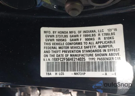 2017 Honda Civic Lx from USA, damaged, VIN 19XFC2F56HE214025